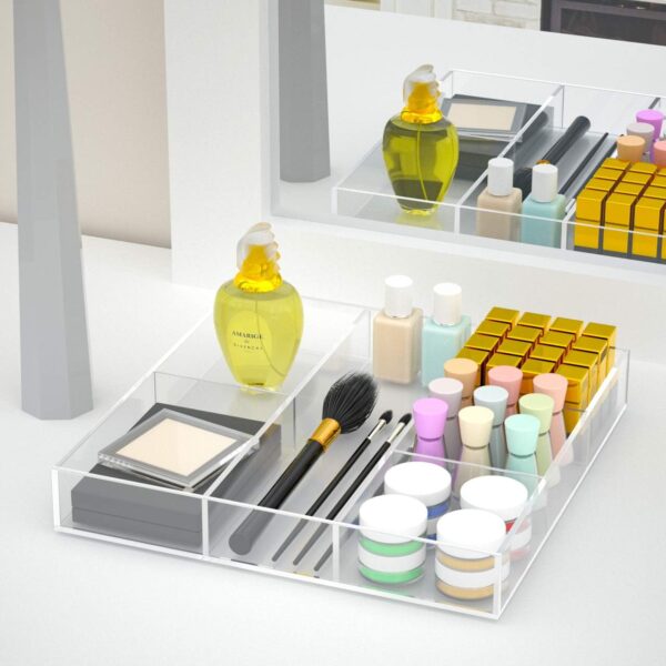 Acrylic Drawer Organizer – 6 Section Clear Makeup Tray for Drawer, Office, Bedroom (11.8x11.8 inch) | Multipurpose Storage Box Pakistan - Image 3