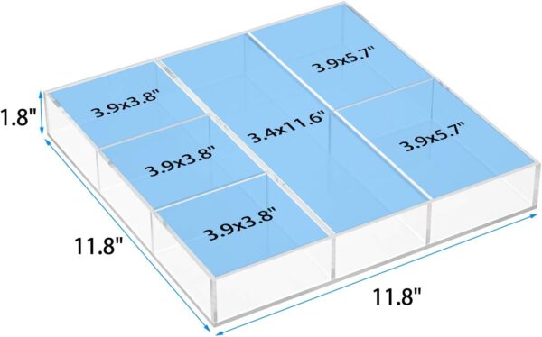 Acrylic Drawer Organizer – 6 Section Clear Makeup Tray for Drawer, Office, Bedroom (11.8x11.8 inch) | Multipurpose Storage Box Pakistan - Image 4