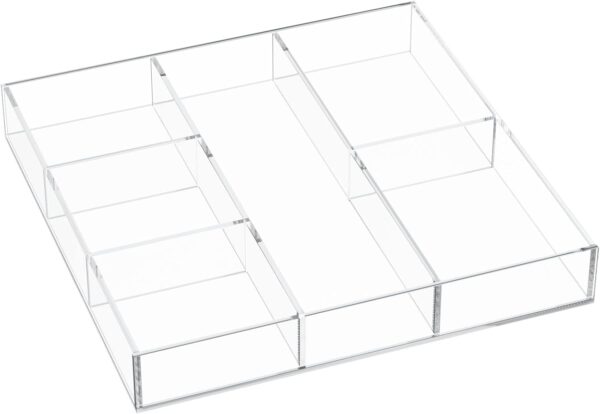 Acrylic Drawer Organizer – 6 Section Clear Makeup Tray for Drawer, Office, Bedroom (11.8x11.8 inch) | Multipurpose Storage Box Pakistan - Image 2