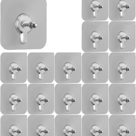 20 PCS Heavy Duty Adhesive Wall Hooks – No Drill, No Nail Sticker Hangers for Shelves & Frames