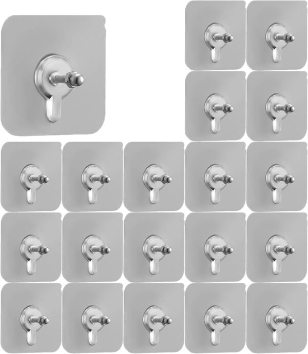 20 PCS Heavy Duty Adhesive Wall Hooks – No Drill, No Nail Sticker Hangers for Shelves & Frames