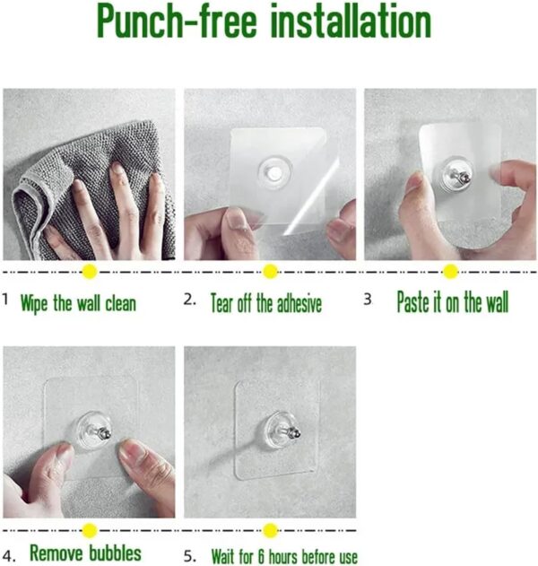 20 PCS Heavy Duty Adhesive Wall Hooks – No Drill, No Nail Sticker Hangers for Shelves & Frames - Image 5